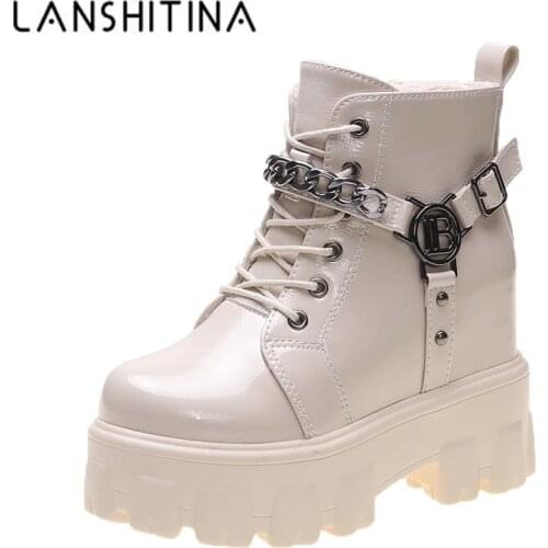 Ankle Boots Women Shoes 2020 Warm Plush Snow Boots High Platform Leather Winter Shoes Woman Chain Fur Insole Punk Boots Women