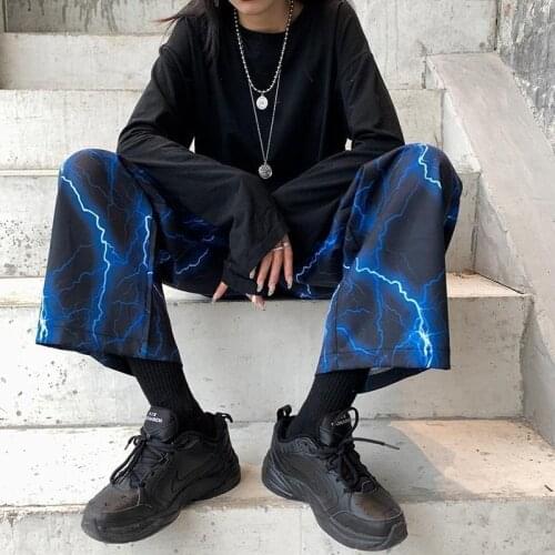 Spring lightning printing Harajuku high street wide-leg pants straight casual trousers for men and women