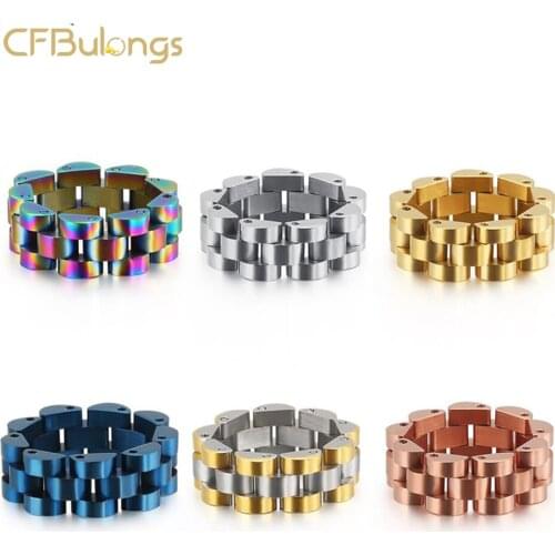 CFBulongs Men Vintage Multicolor Bicycle Chain Ring Stainless Steel Simple Wind Watch Chain Design Hip Hop Jewelry Gift