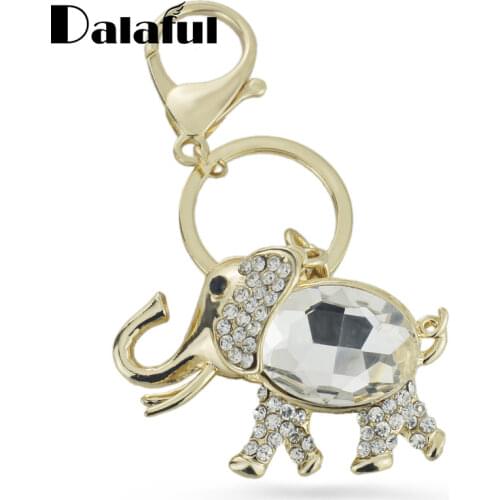 Dalaful Elephant Big Crystal HandBag Pendant Keyring Keychain Purse Bag Buckle For Car key chains holder Fashion Jewelry K219