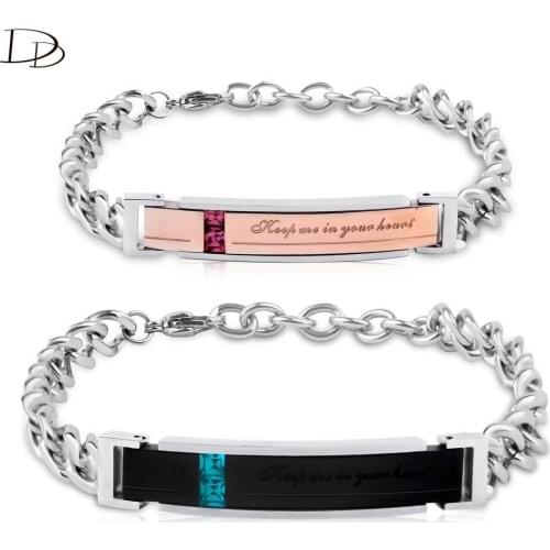 DODO Men Women Lovers Bracelets Ti Steel Couple Pulseira Romantic Blue Pink AAA Zircon Fashion Jewelry Valentines Gift TB0018