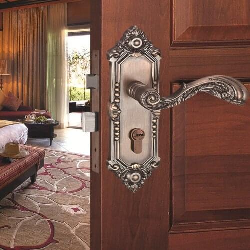 Door Lock Security Locks European Gold Antique Door Lock Interior Solid Wood Door Handle, Lock Room Door Villa Hotel Front door