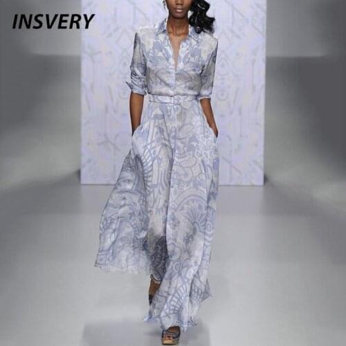 Elegant Women Party Dress Turn Down Collar Long Sleeve High Waist Dress Women Fashion Pocket Print Casual Dresses For Women 2021