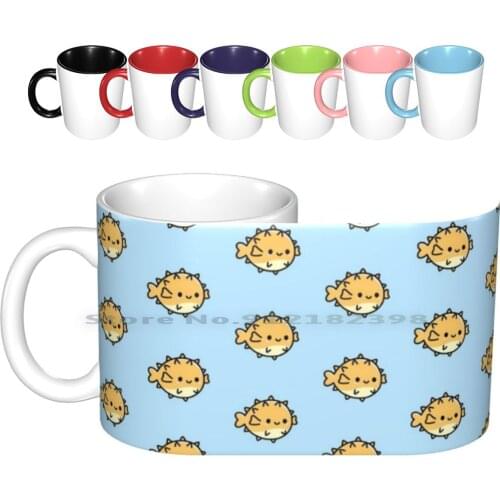 Pufferfish Ceramic Mugs Coffee Cups Milk Tea Mug Fish Sea Ocean Puffer Fish Pufferfish Pink Kawaii Anime Manga Pastel Cartoon