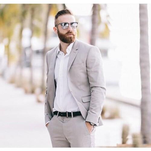 Tailored Made Men Suits Grey Spring Summer Wedding Suits For Man Groom Prom Beach Tuxedos Blazer Jacket Men Terno Masculino