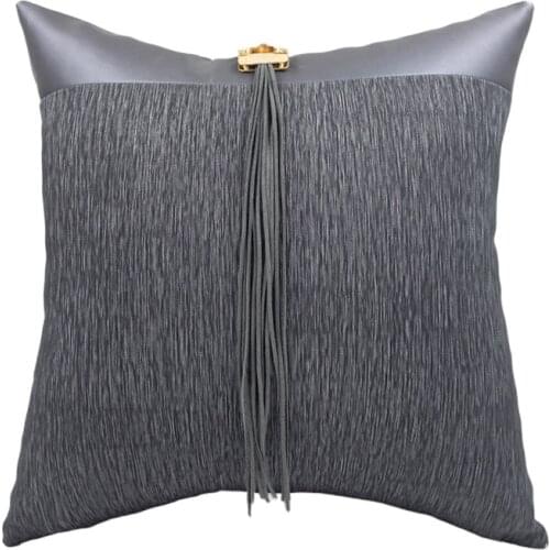Cushion Cover Genuine Leather Pleated Decorative Living Room Pillow Cover Black Tassel Luxury Throw Pillows Home Decor 45x45cm