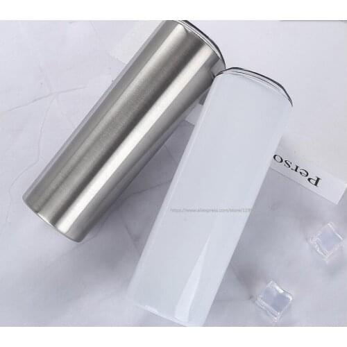 50pcs 20oz Sublimation Straight Skinny Tumbler Stainless Steel Coffee Mug Insulated Wine With Straws Double Wall DIY Travel Cup