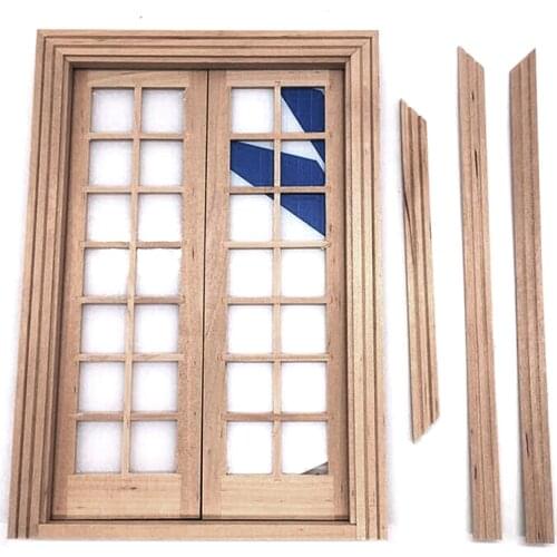 1/12 Dollhouse Mini Wooden DIY 28 Lattices Double Door Furniture Accessories Toy