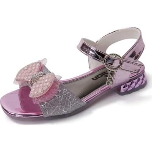 CUZULLAA Summer Kids Girls Butterfly-Knot Beach Sandals Hook & Loop Shoes Children Fashion Glitter Sandals Size 26-36