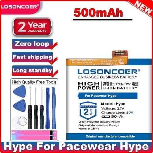 LOSONCOER Hype 500mAh Batteries For Pacewear Hype Smart Sports Watch Battery+Free Tools