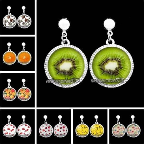 Cute Fruits Women Dangle Earrings Avocado Strawberry Banana Lemon Girl Glass Drop Earring Wholesale Jewelry for Women