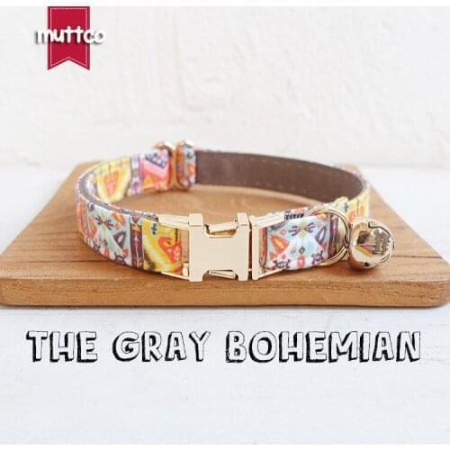 MUTTCO retail with gold high quality metal buckle collar for cat THE GRAY BOHEMIAN design cat collar 2 sizes UCC051J
