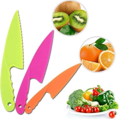 Plastic Kitchen Knife Set 3 Sizes Kids Nylon Knife Children Safety Cooking Chef Knives for Fruit Lettuce Vegetable Salad Bread
