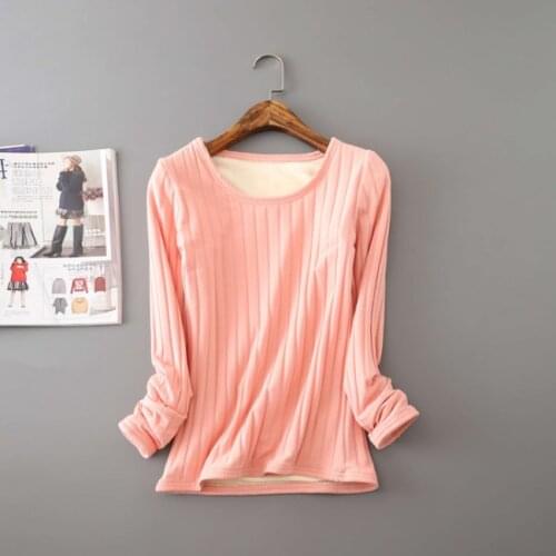 2020 New Women Winter Sexy O-neck soft Velvet Thermal Thick Shirt Ladies Seamless Warm Thick Solid Color Underwear Tops M80