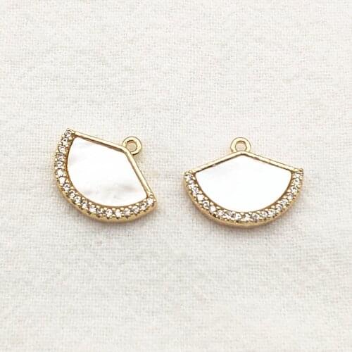 New Arrival! 16x13mm 20pcs 18kgp gold color Cubic Zirconia Real shell Charm for Necklace Earring DIY Parts Jewelry Findings