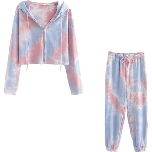 Obrix Female Two Pieces Set Gradient Color Hoodie Regular Fit Elastic Waist Sport Pants For Women