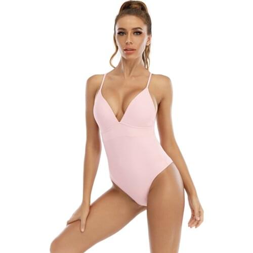 Lace-up Solid Color Sexy Halter Straps Simple One-piece Swimwear Ladies Triangle Beach Bikini With Chest Pad And No Underwire