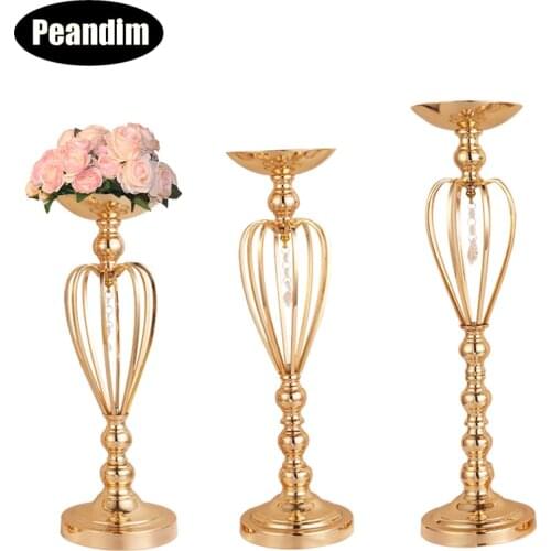 PEANDIM Metal Hollow Candlestick Flower Vase Party Table Centerpiece Wedding Flower Rack Road Lead Candle Holder For House Decor