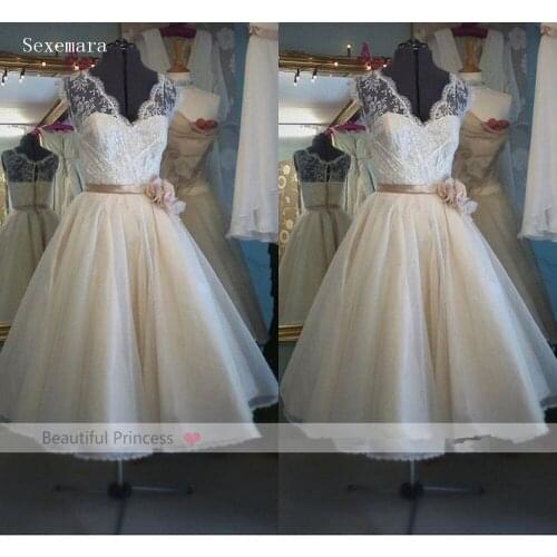 Real Sample summer kurtis 2018 Lace Vintage Tea-Length V-Neck Flower weddings Bridal Gown short Bridesmaid Dresses