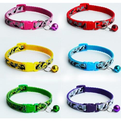 Adjustable Camo Dog Collar Cute Pet Puppy Cat Collar with Bell Pendant Necklace Collar for Small Dog and Cat