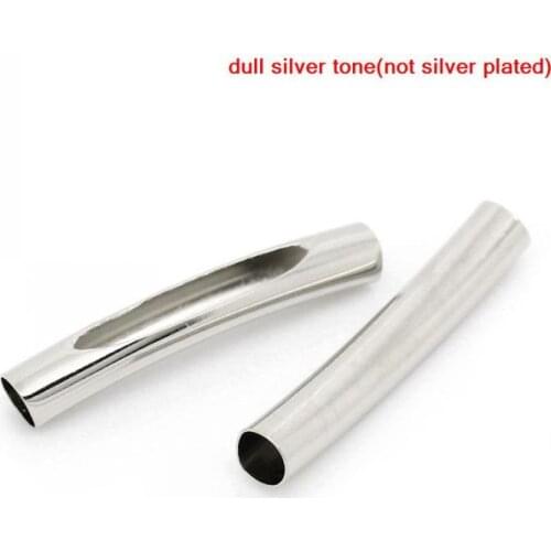 DoreenBeads Retail Copper Spacer Beads Tube Silver Color Hollow 3.1cm x 0.5cm(1 2/8"x 2/8"),Hole:Approx 4mm,50PCs