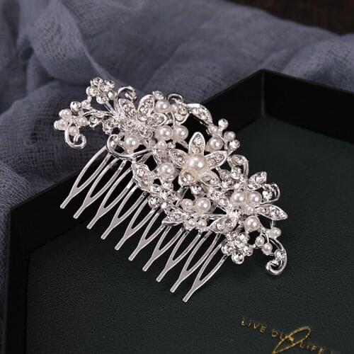 Silver Color Pearl Rhinestone Small Hair Comb Hair Accessories For Women Hair Jewelry Hair Clip Comb Head Jewelry