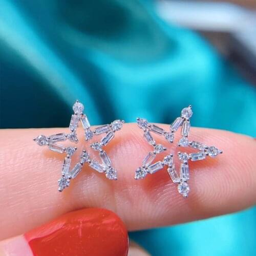 Huitan Romantic Five-Pointed Star Stud Earrings for Women Geometric Crystal Cubic Zirconia Delicate Girl Earrings Luxury Jewelry