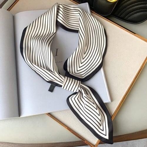 Women Skinny Neck Scarf 2021 Luxury Brand Shawls Wraps Black Pink Small Office Hairband Neckerchief Foulard Scarves Ladies