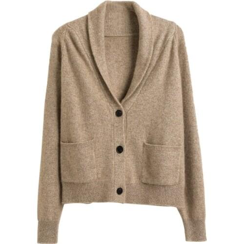 SHUCHAN Cashmere Wool Women Cardigan Turn-down Collar Pockets Vintage Solid Single Breasted Thick Winter Knit Dropshipping