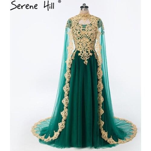 Serene Hill Embroidery Beading Lace Train Wedding Dress With Cape Green Sexy Bridal Gown 2019 Robe De Marriage CHA2030