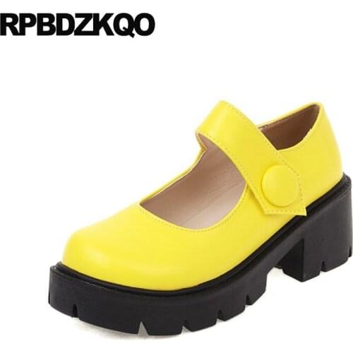 Thick Strap Mary Jane Girls Yellow Fashion Size 4 34 Round Toe Platform Shoes Women Plus High Heels Autumn 11 43 10 42 Pumps