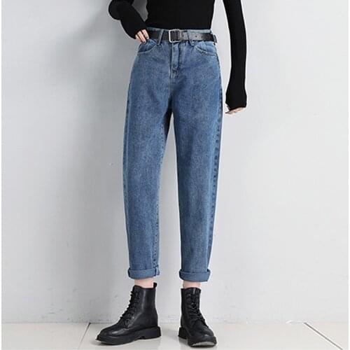 Vintage High Waist jeans woman Casual Plus Size Gray black blue ripped Mom jeans Ladies plus size Denim Harem pants jeans femme