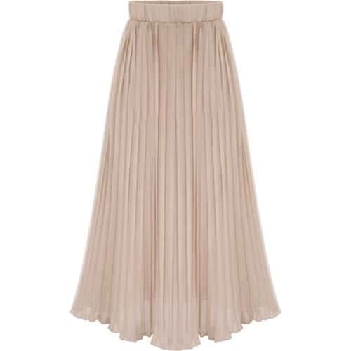 Summer 2021 New Arrivals Euro Style Midi Pleated Skirt For Women Black White Beige Pink Chiffon Skirts Womens Elastic Waist Saia