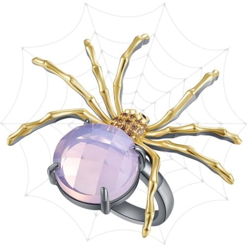 Exotic Golden Legs Spider Rings for Women Love Feminine Pink Zircon Elegant Anniversary Dating Jewelry WA11879
