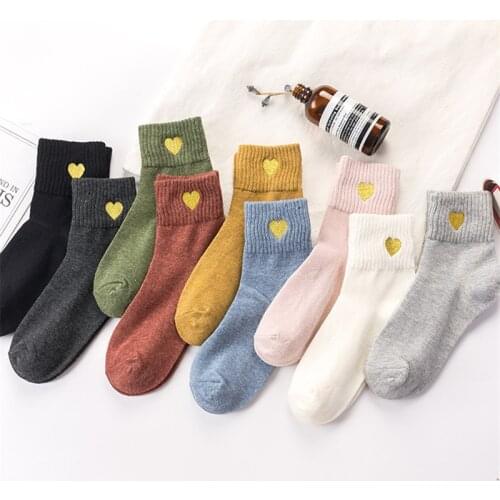 Socks for women autumn winter warm short sock Embroidery heart harajuku female casual socks ladies funny sox mujuer meias