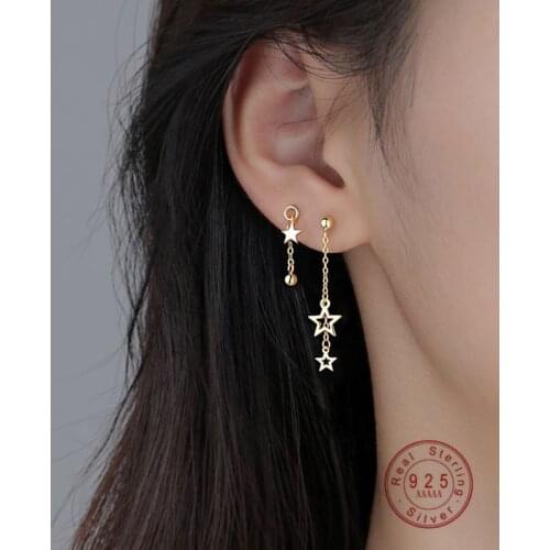 925 Sterling Silver Sweet Romantic Star Tassel Stud Earrings Women Fashion Simple Daily Jewelry Accessories