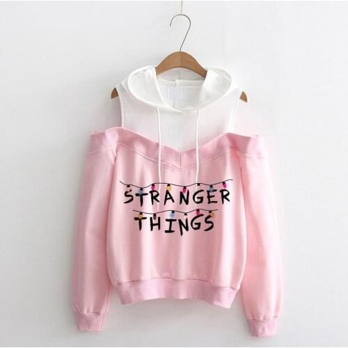 Women Off Shoulder Hoodies Stranger Things Hoodies Fashion Sexy Female Hoodie Harajuku Kawaii Casual Vintage Korean Sweatshirts