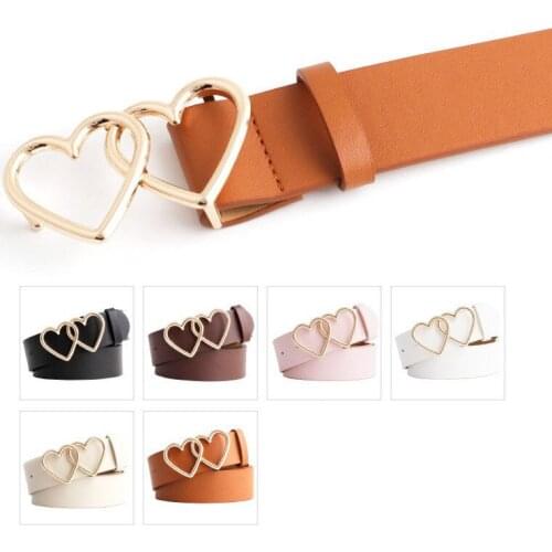 Korean version of the classic love double ring buckle fashion all-match ladies student hollow decorative belt