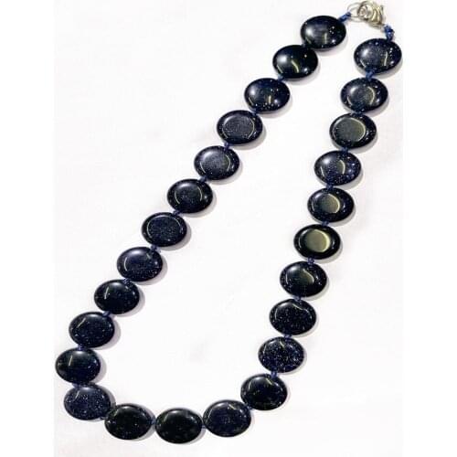 1 Strand/25Pcs 16x6mm Wholesale Blue Sand Stone Round Pendant Necklace Jewelry Ornaments 16.5inch S356