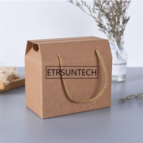 100pcs/lot Brown Kraft Paper Portable Package Box For Snack Fruit Candy Storage Party Favor Chocolate Packing Handle Gifts Boxes