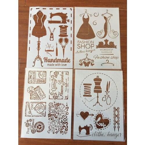 4pcs / set A4 Clothes sewing machine Stencils Painting Coloring Embossing Scrapbook Album Decorative Template