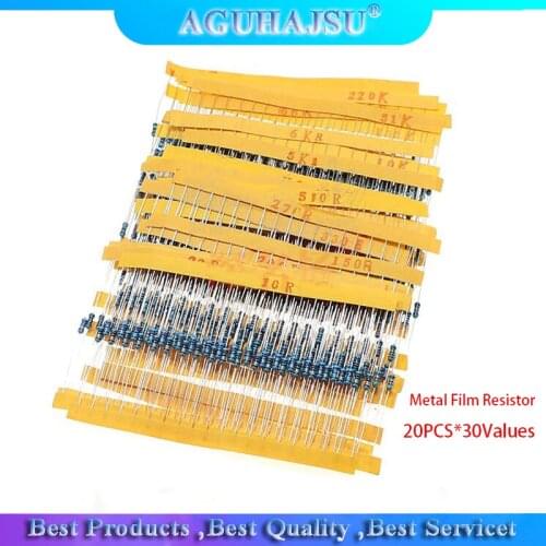 600Pcs 1/4W 1% 20PCS*30Values Metal Film Resistor Assortment Kit Set pack electronic diy kit resistor