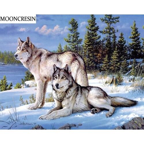 5D Diamond Painting Christmas Cross Stitch Pattern Snow Wolf Diy Diamond Embroidery Full Square Mosaic Stickers Decoration Home