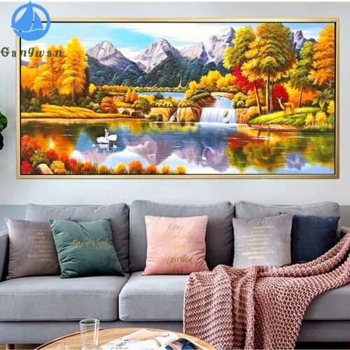 5D DIY Diamond embroidery Cross stitch autumn lake tree landscape Full Square Round Diamond mosaic,Diamond painting,mountain art