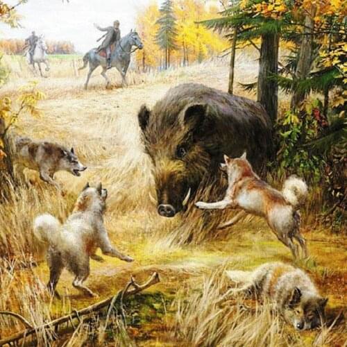 DIY Diamond Painting Cross Stitch Wild boar and wolf 3D Square round Rhinestones hunt Pictures Diamond Embroidery Mosaic Crafts