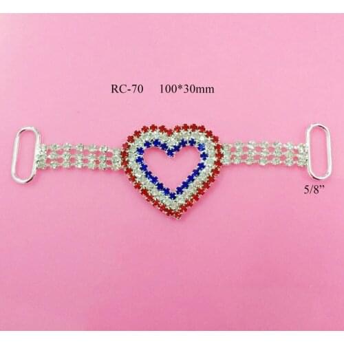Free shipping July 4th red/white/blue heart rhinestone connector 10PCS(RC-70)