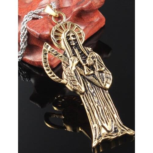 Fate Love Best Sale Holy Saint Death Santa Muerte Skull Biker Pendant Necklace Stainless Steel Jewelry