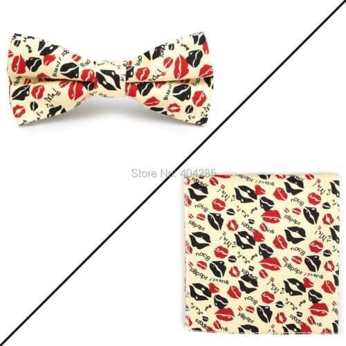 Fashion Floral Cotton Bow tie set for men Bowtie Pocket Square Handkerchief