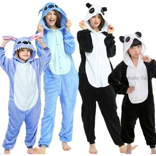Kigurumi Adults Anime Onesie Unicorn Costume Kid Pajamas For Girls Boys Winter Warm Flannel Children Pyjamas Bunny Panda Costume