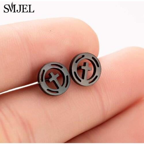 SMJEL Punk Earrings Black Cross Earrings for Women Men Ear Fashion Earings Circle Jewelry Earrings Pendientes 2019 Brincos